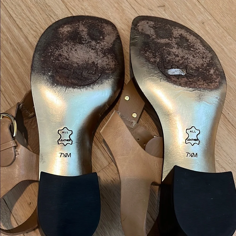 Tory Burch Block Heel Tan Sandals with T-Strap Design 7.5 - Picture 5 of 6